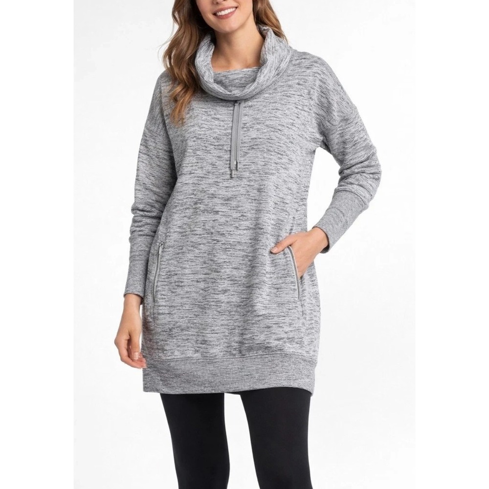 Athleta Sport It Sweater Dress Drawstring Cowl Neck Pockets Gray ST Small Tall - Picture 12 of 13